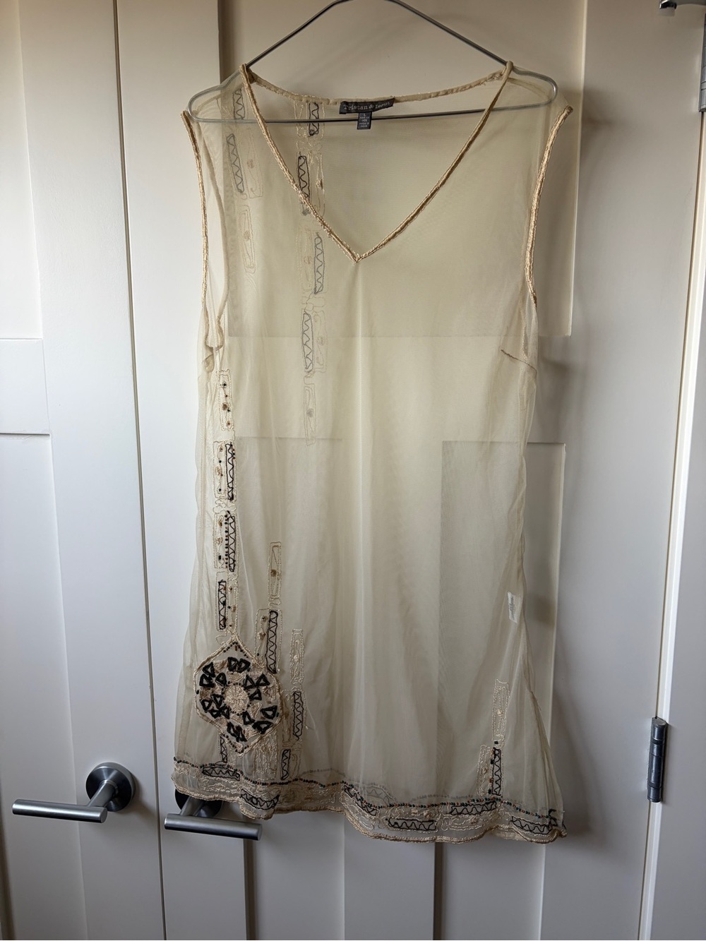 Tristan & Iseut Sheer V-Neck Tunic in Champagne with nice detailing